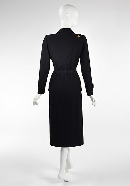 Suit, Gilbert Adrian (American, Naugatuck, Connecticut 1903–1959 Hollywood, California), (a, b) wool, metal (c) leather, metal, American