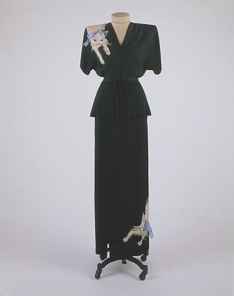 Ensemble, Gilbert Adrian (American, Naugatuck, Connecticut 1903–1959 Hollywood, California), (a, b) rayon, silk, metal, (c) rayon, (d, e) nylon, American