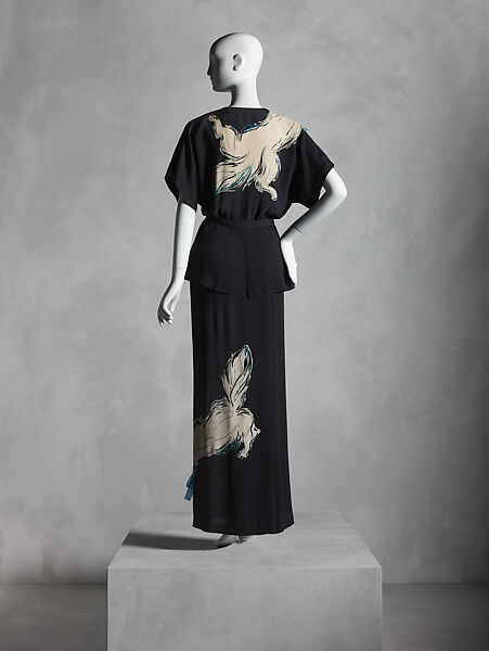 Ensemble, Gilbert Adrian (American, Naugatuck, Connecticut 1903–1959 Hollywood, California), (a, b) rayon, silk, metal, (c) rayon, (d, e) nylon, American