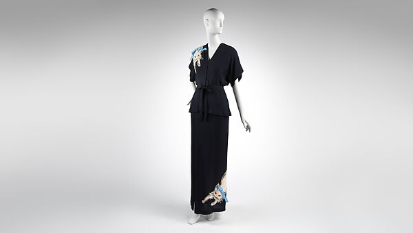 Ensemble, Gilbert Adrian (American, Naugatuck, Connecticut 1903–1959 Hollywood, California), (a, b) rayon, silk, metal, (c) rayon, (d, e) nylon, American