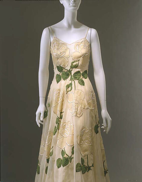 Evening dress, Lucien Lelong (French, 1889–1958), silk, glass, French