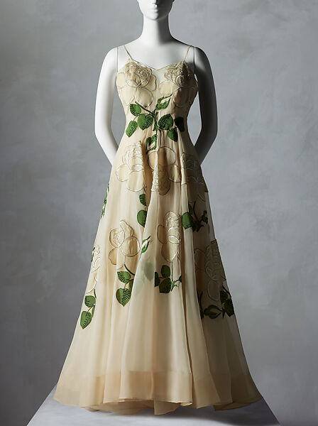Evening dress, Lucien Lelong (French, 1889–1958), silk, glass, French 