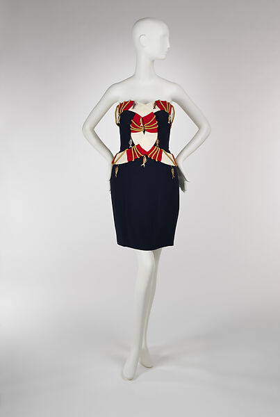 Dress, House of Moschino (Italian, founded 1983), acetate, rayon, metal, Italian 