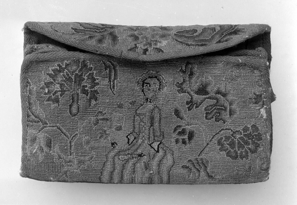 Purse, Linen embroidered with wool, American