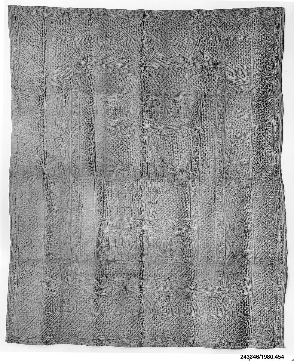 Quilt, wholecloth calamanco, Wool, American or British