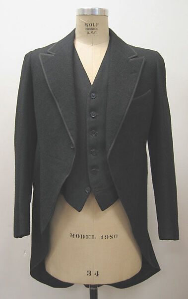 Suit, (a, c) wool, silk, plastic; (b) wool, silk, plastic, linen, French