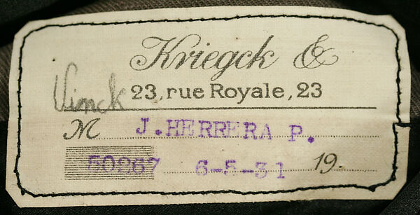 Suit, (a, c) wool, silk, plastic; (b) wool, silk, plastic, linen, French