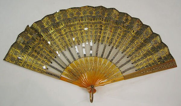 Fan, silk, plastic (celluloid), metal, French 