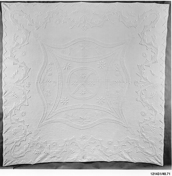 Wholecloth whitework quilt, Maria Kellogg Richards, Cotton, American 