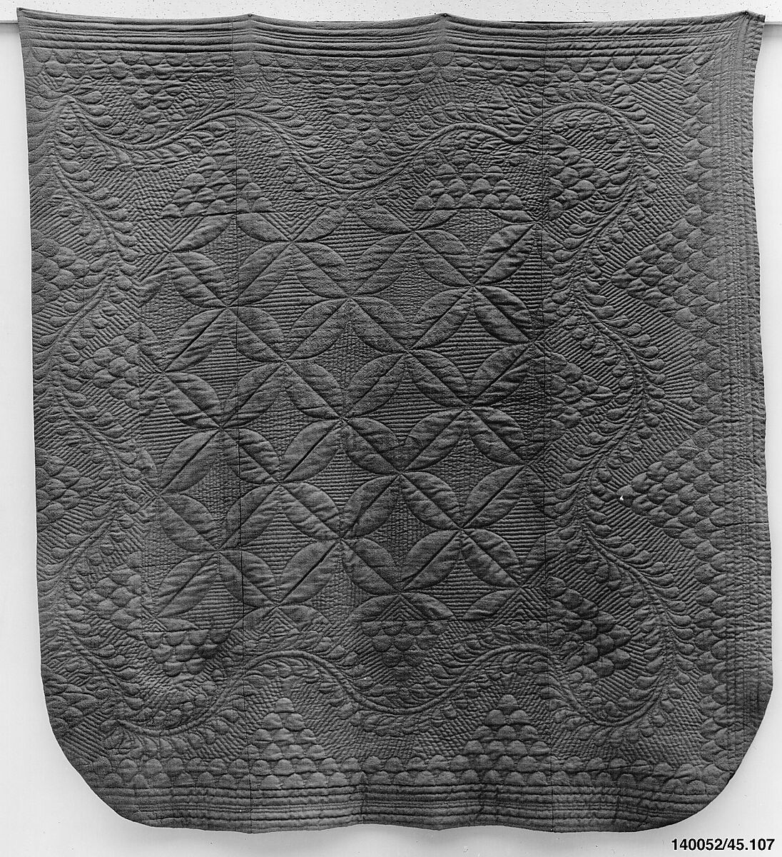 Wholecloth calamanco quilt, Wool and cotton, American