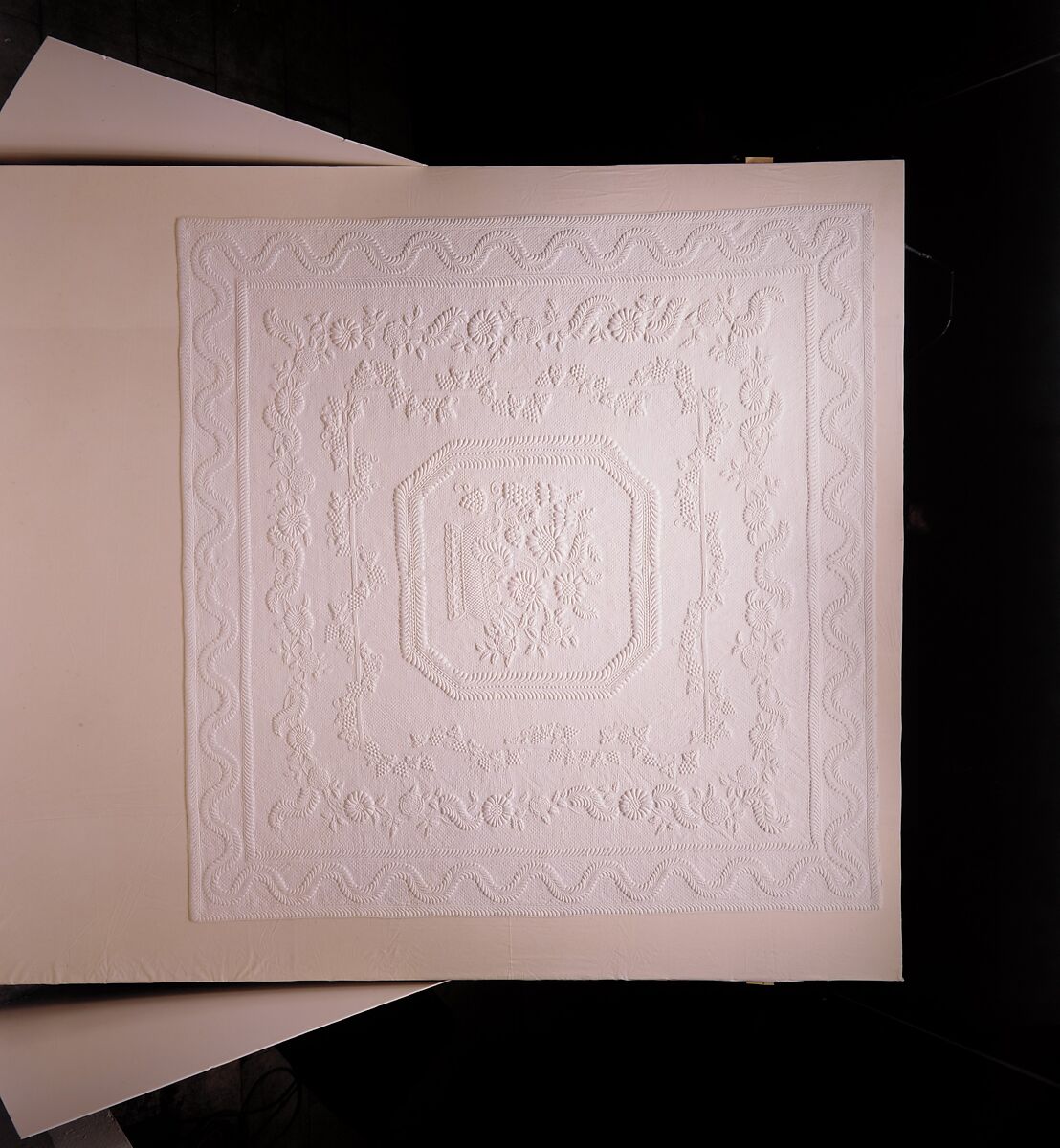 Wholecloth whitework quilt, Cotton, American