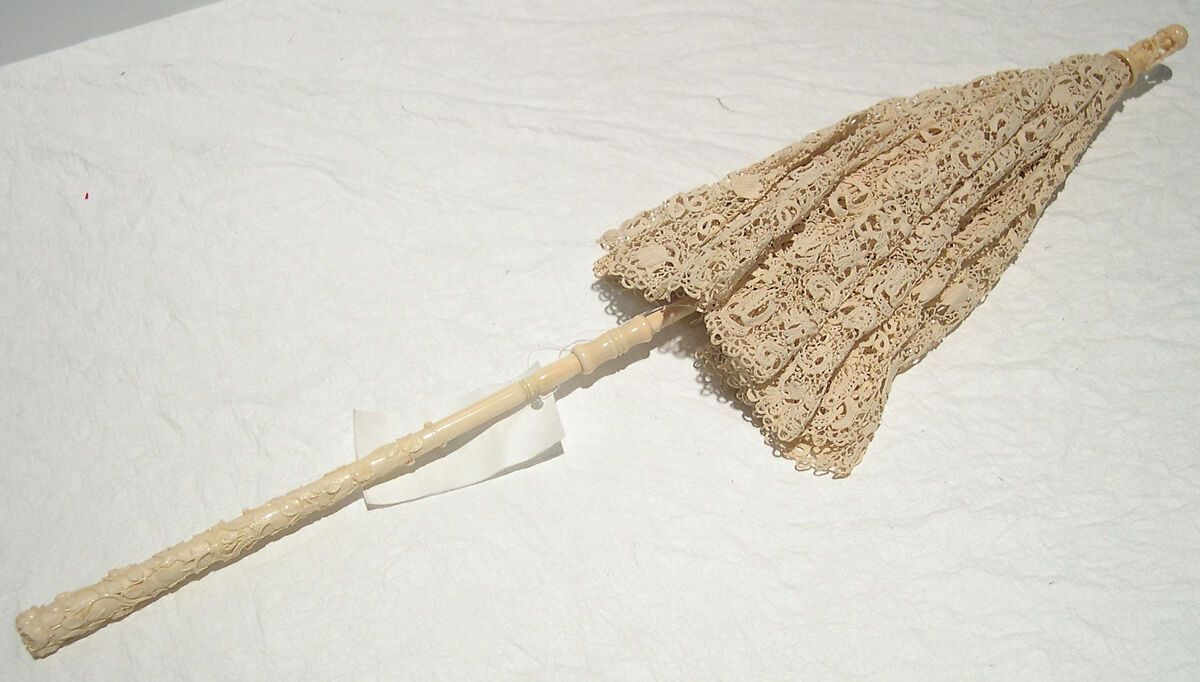 Parasol, ivory, cotton, silk, probably French 