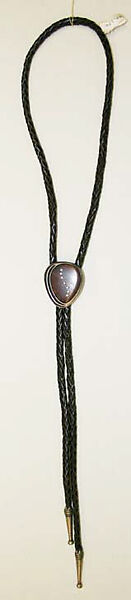 Bolo tie, metal, wood, leather, probably Indigenous American (Zuni peoples) 