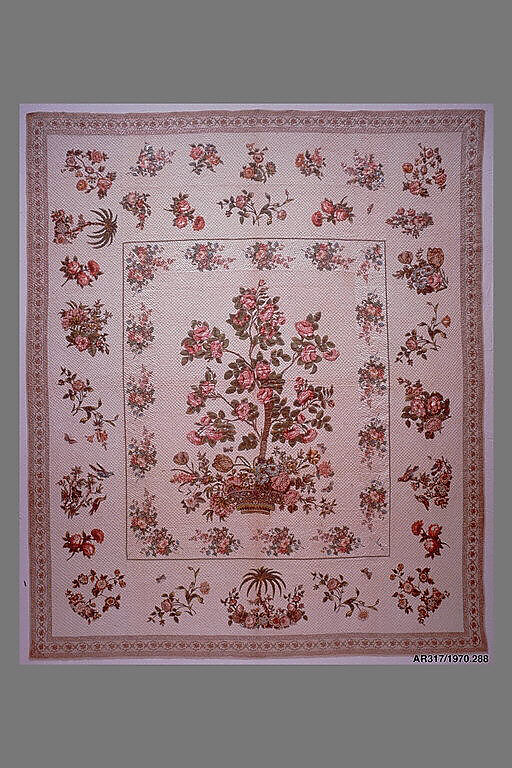 Chintz appliquéd quilt, Mary Malvina Cook Taft (1812–1905), Cotton, Chintz appliquéd, American