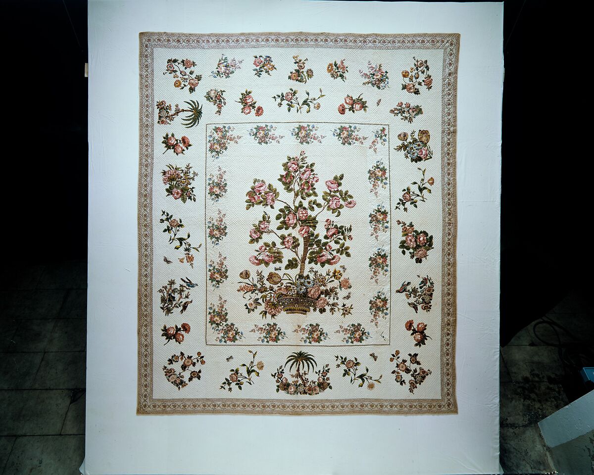 Chintz appliquéd quilt, Mary Malvina Cook Taft (1812–1905), Cotton, Chintz appliquéd, American