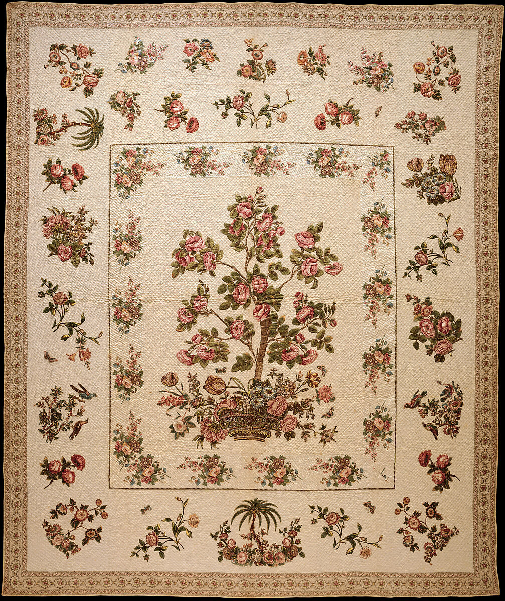 Chintz appliquéd quilt, Mary Malvina Cook Taft (1812–1905), Cotton, Chintz appliquéd, American 