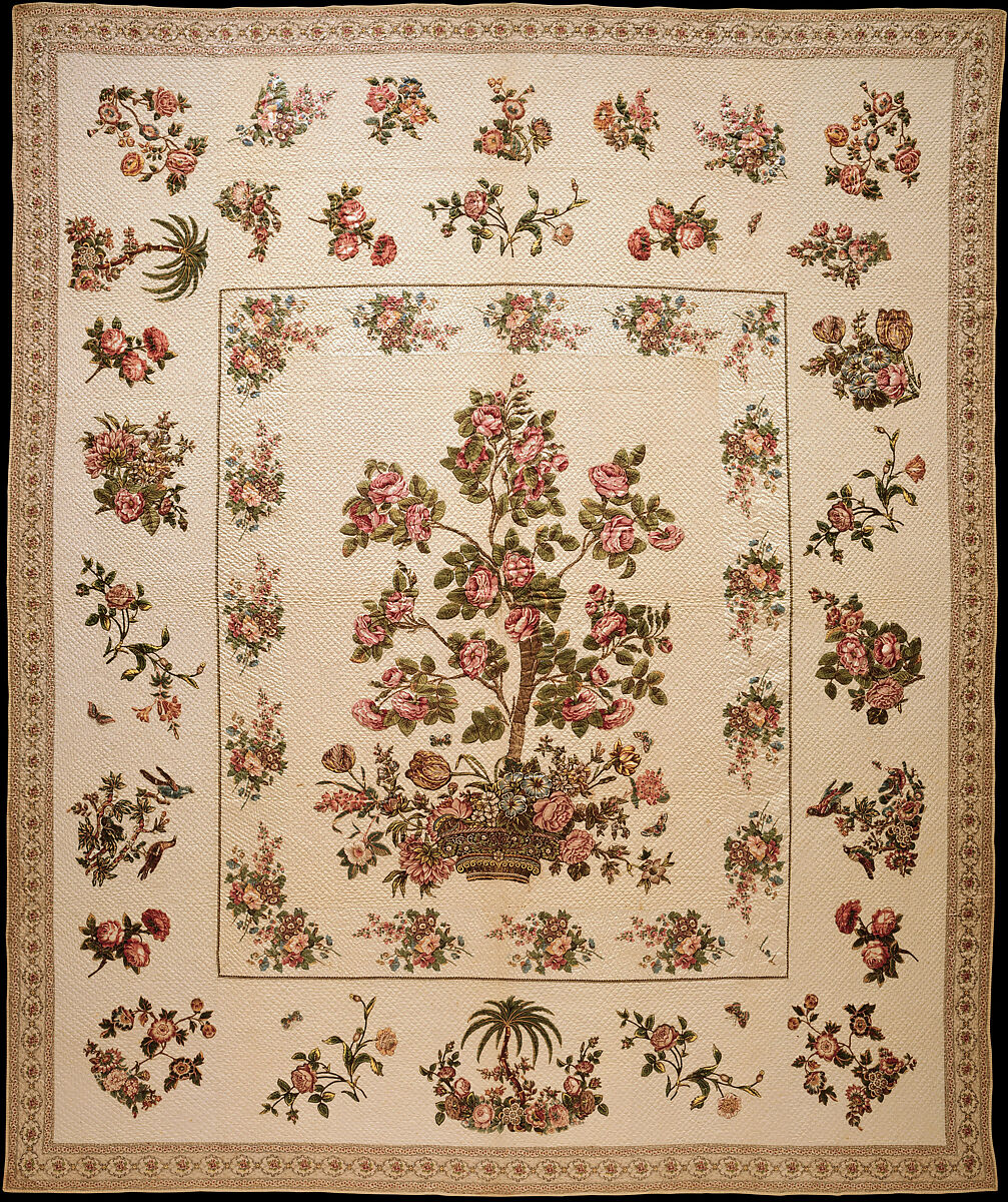 Chintz appliquéd quilt, Mary Malvina Cook Taft  American, Cotton, Chintz appliquéd, American