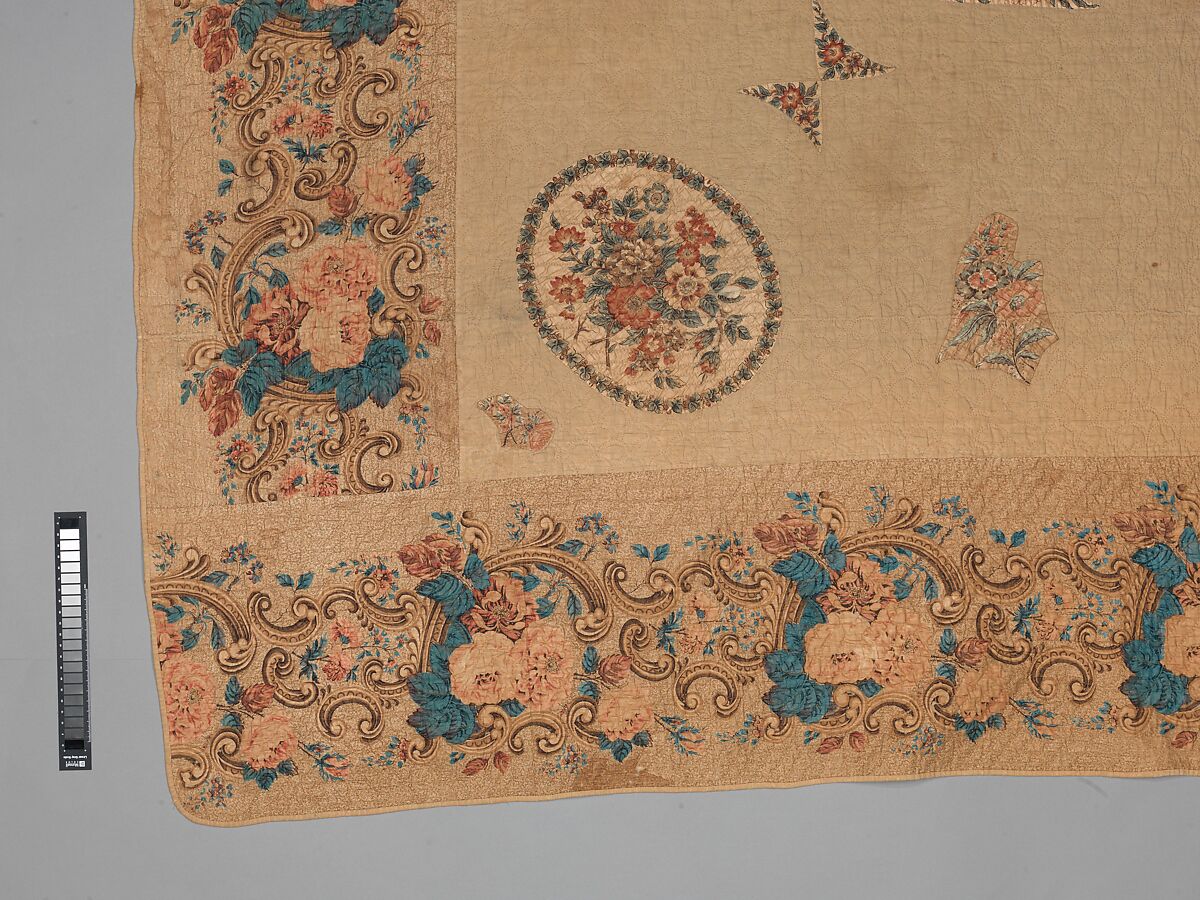 Chintz appliquéd quilt, Cotton and linen, American