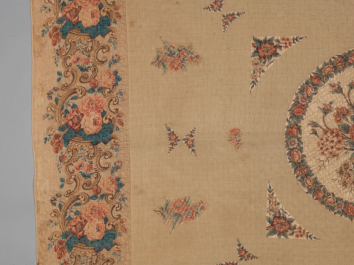 Chintz appliquéd quilt, Cotton and linen, American