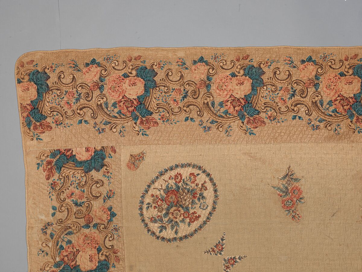 Chintz appliquéd quilt, Cotton and linen, American