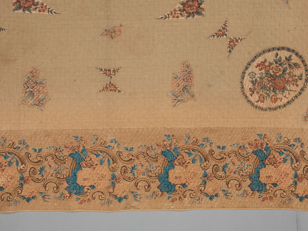Chintz appliquéd quilt, Cotton and linen, American
