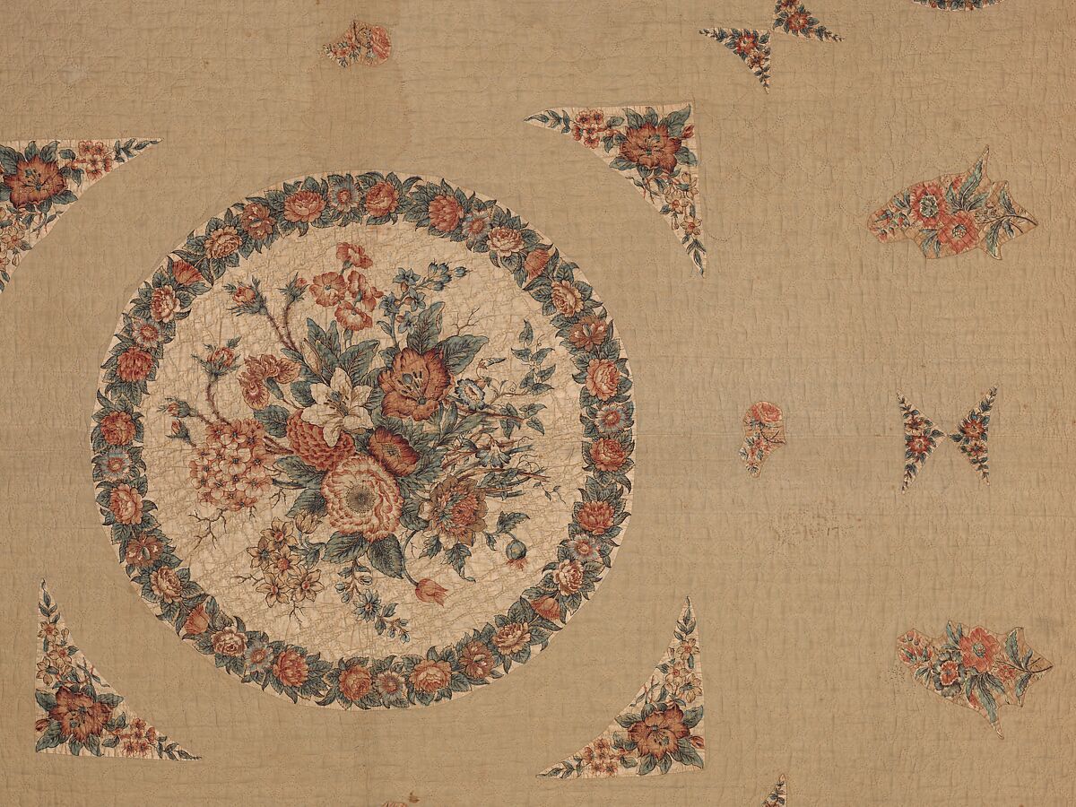 Chintz appliquéd quilt, Cotton and linen, American