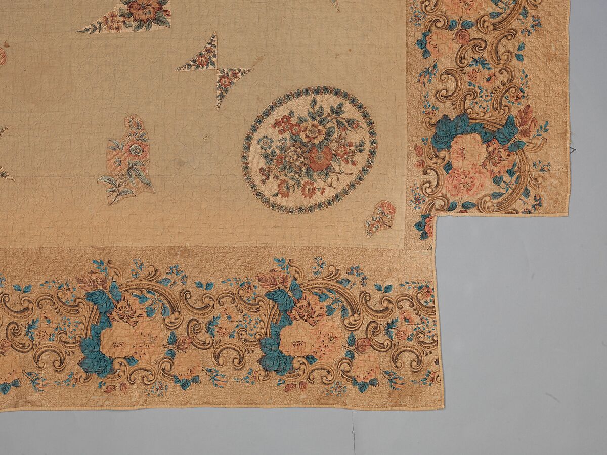 Chintz appliquéd quilt, Cotton and linen, American