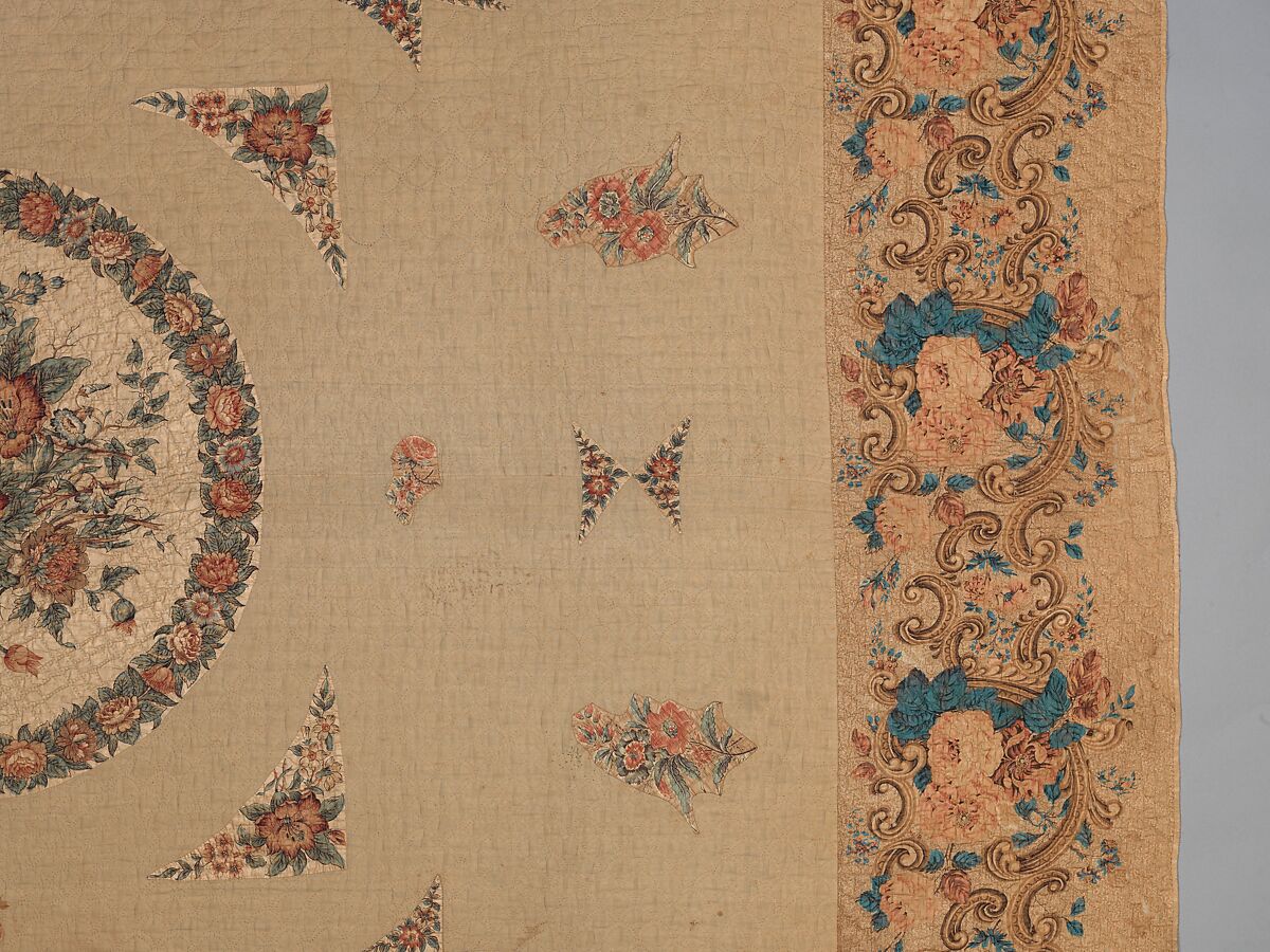 Chintz appliquéd quilt, Cotton and linen, American