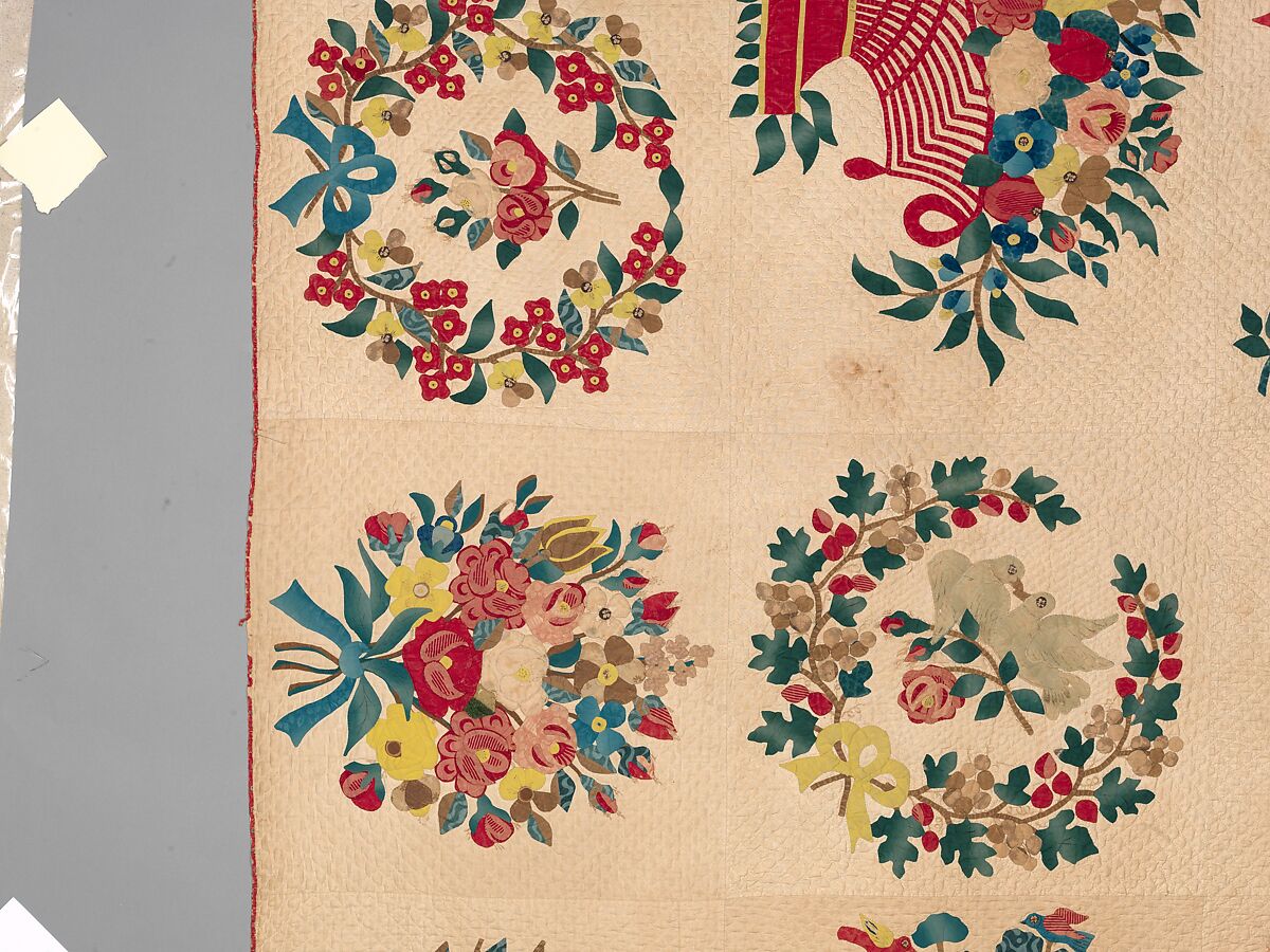 Quilt, Presentation pattern, Designs attributed to Mary Hergenroder Simon (1808–1877), Cotton and silk velvet, American