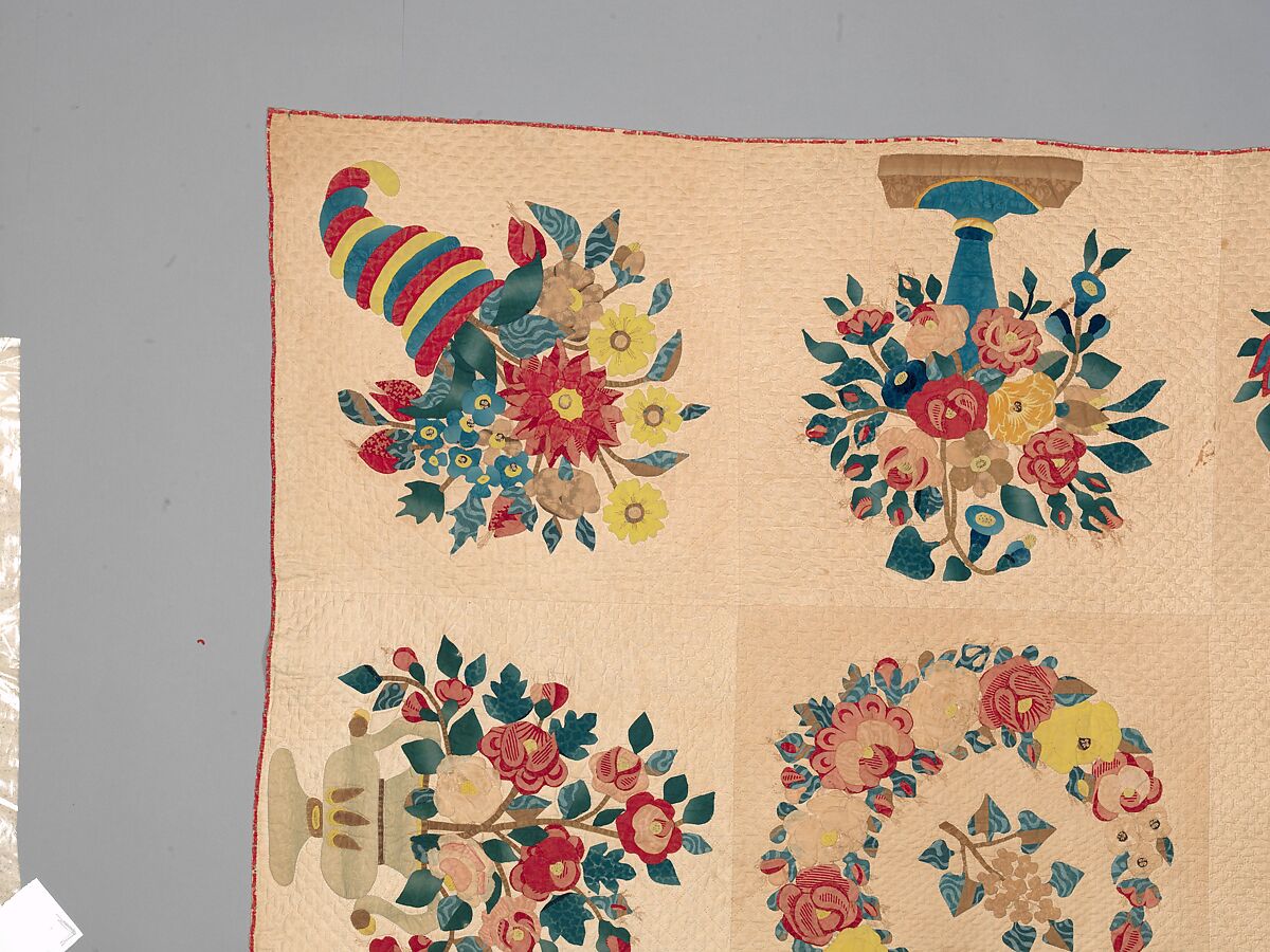 Quilt, Presentation pattern, Designs attributed to Mary Hergenroder Simon (1808–1877), Cotton and silk velvet, American
