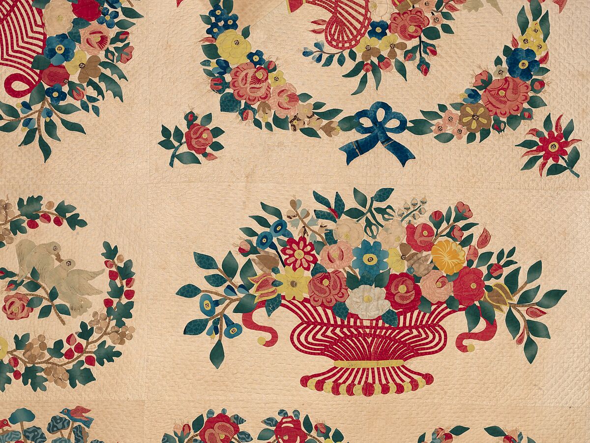 Quilt, Presentation pattern, Designs attributed to Mary Hergenroder Simon (1808–1877), Cotton and silk velvet, American