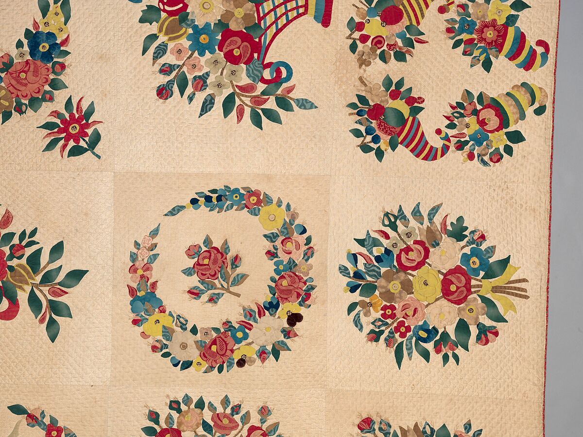 Quilt, Presentation pattern, Designs attributed to Mary Hergenroder Simon (1808–1877), Cotton and silk velvet, American