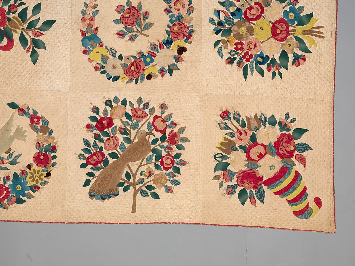 Quilt, Presentation pattern, Designs attributed to Mary Hergenroder Simon (1808–1877), Cotton and silk velvet, American