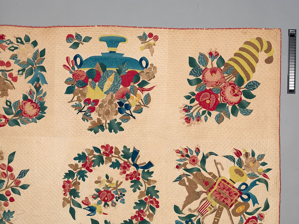 Quilt, Presentation pattern, Designs attributed to Mary Hergenroder Simon (1808–1877), Cotton and silk velvet, American