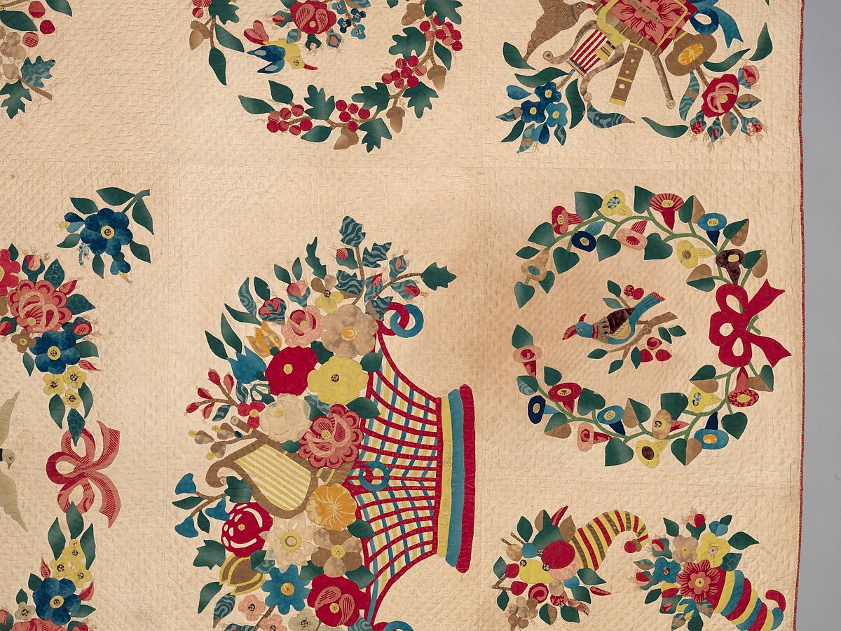 Quilt, Presentation pattern, Designs attributed to Mary Hergenroder Simon (1808–1877), Cotton and silk velvet, American