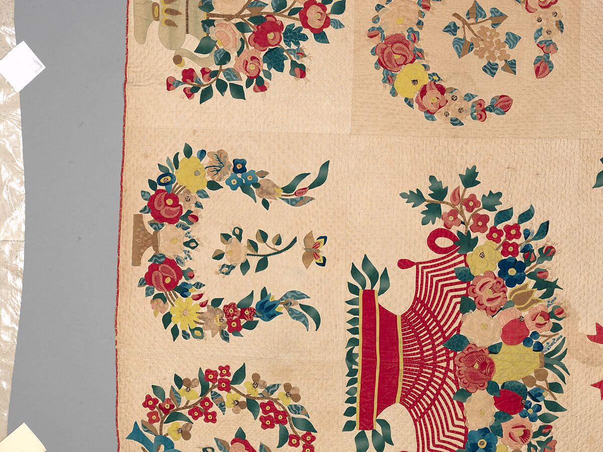 Quilt, Presentation pattern, Designs attributed to Mary Hergenroder Simon (1808–1877), Cotton and silk velvet, American