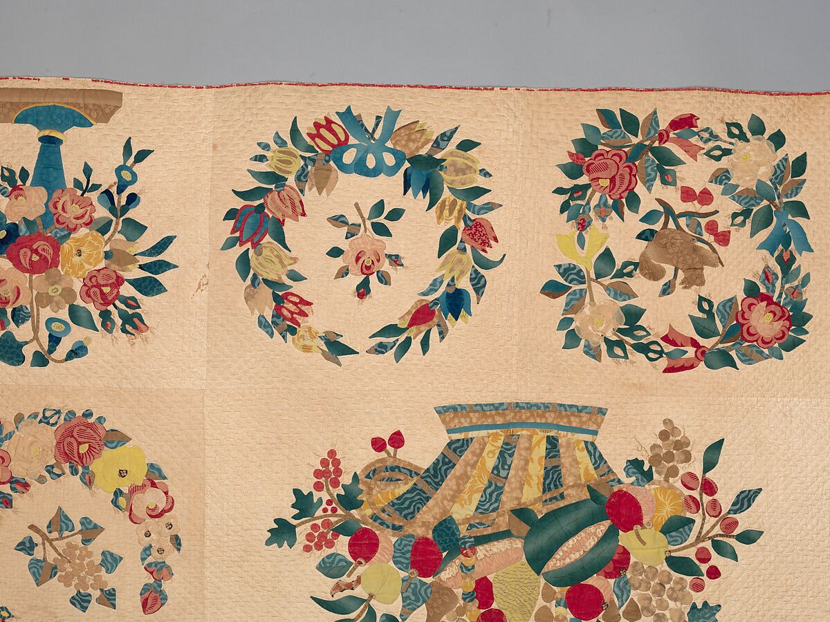 Quilt, Presentation pattern, Designs attributed to Mary Hergenroder Simon (1808–1877), Cotton and silk velvet, American