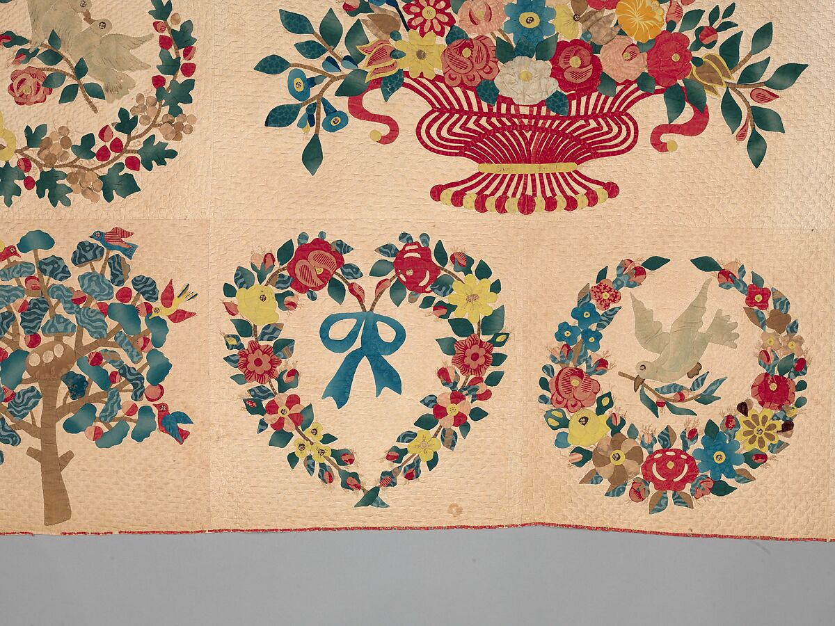 Quilt, Presentation pattern, Designs attributed to Mary Hergenroder Simon (1808–1877), Cotton and silk velvet, American