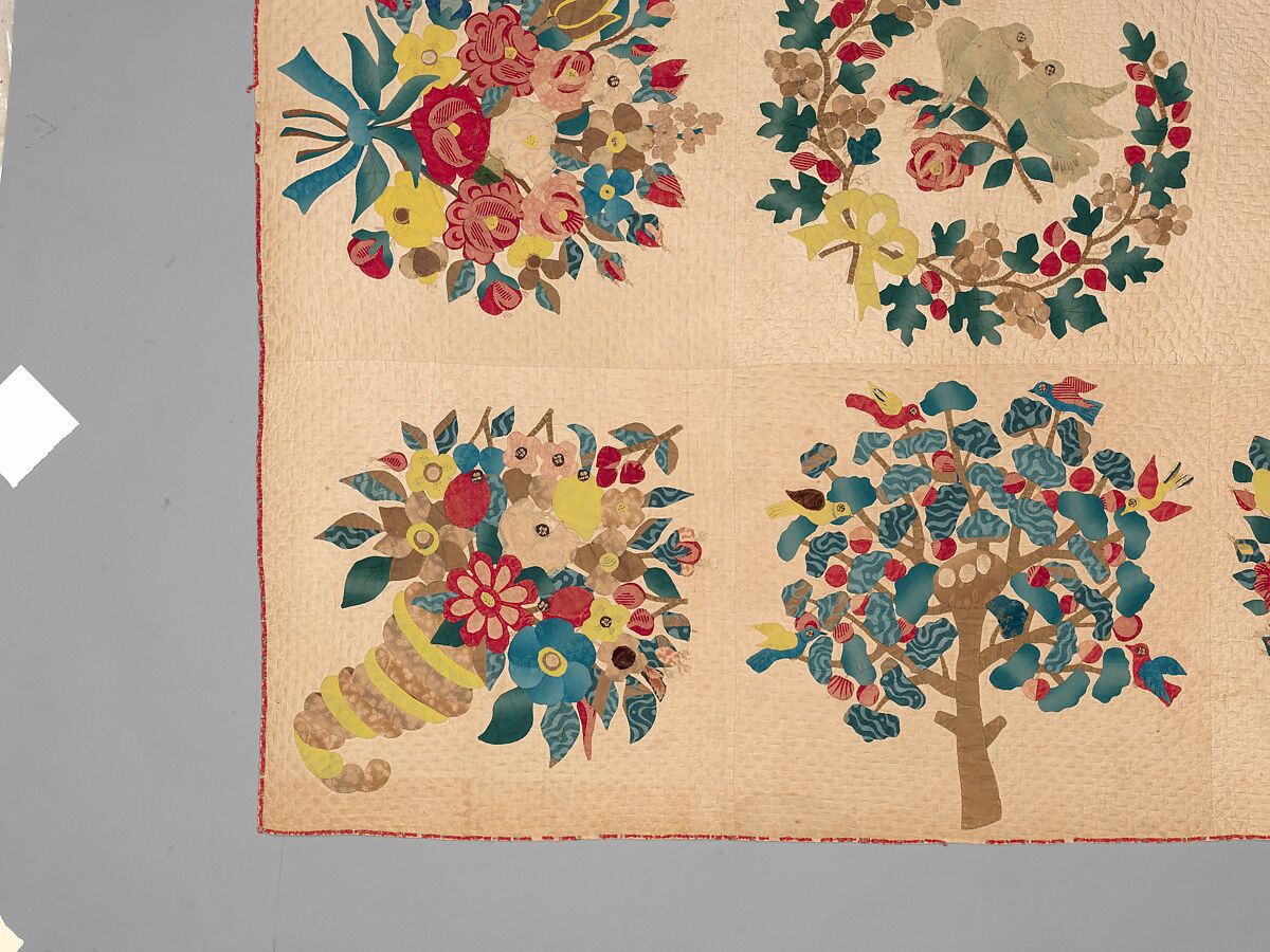 Quilt, Presentation pattern, Designs attributed to Mary Hergenroder Simon (1808–1877), Cotton and silk velvet, American