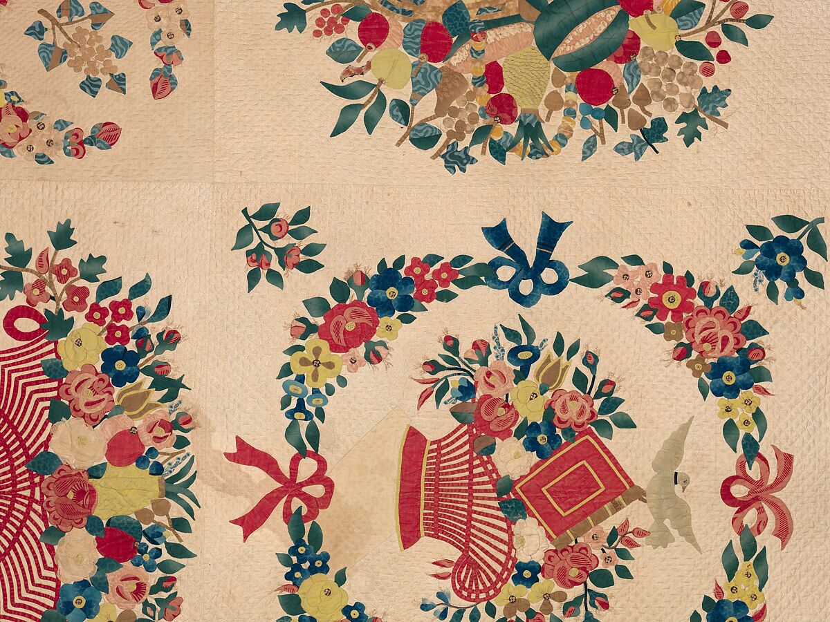 Quilt, Presentation pattern, Designs attributed to Mary Hergenroder Simon (1808–1877), Cotton and silk velvet, American