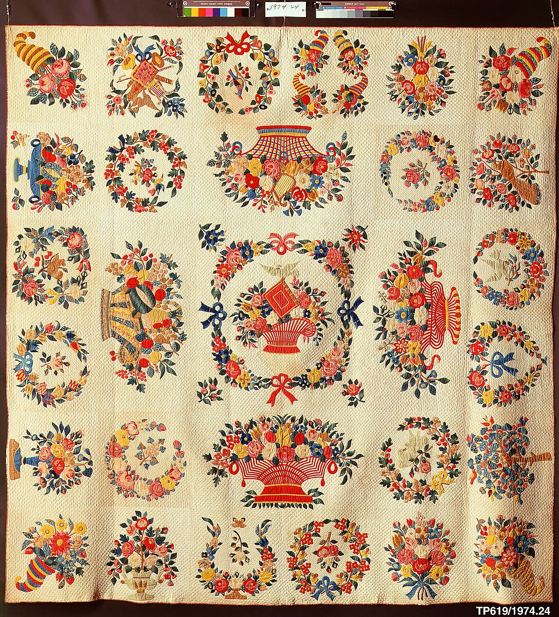 Quilt, Presentation pattern, Designs attributed to Mary Hergenroder Simon (1808–1877), Cotton and silk velvet, American