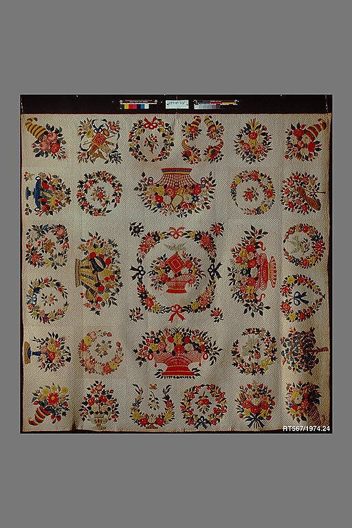 Quilt, Presentation pattern, Designs attributed to Mary Hergenroder Simon (1808–1877), Cotton and silk velvet, American