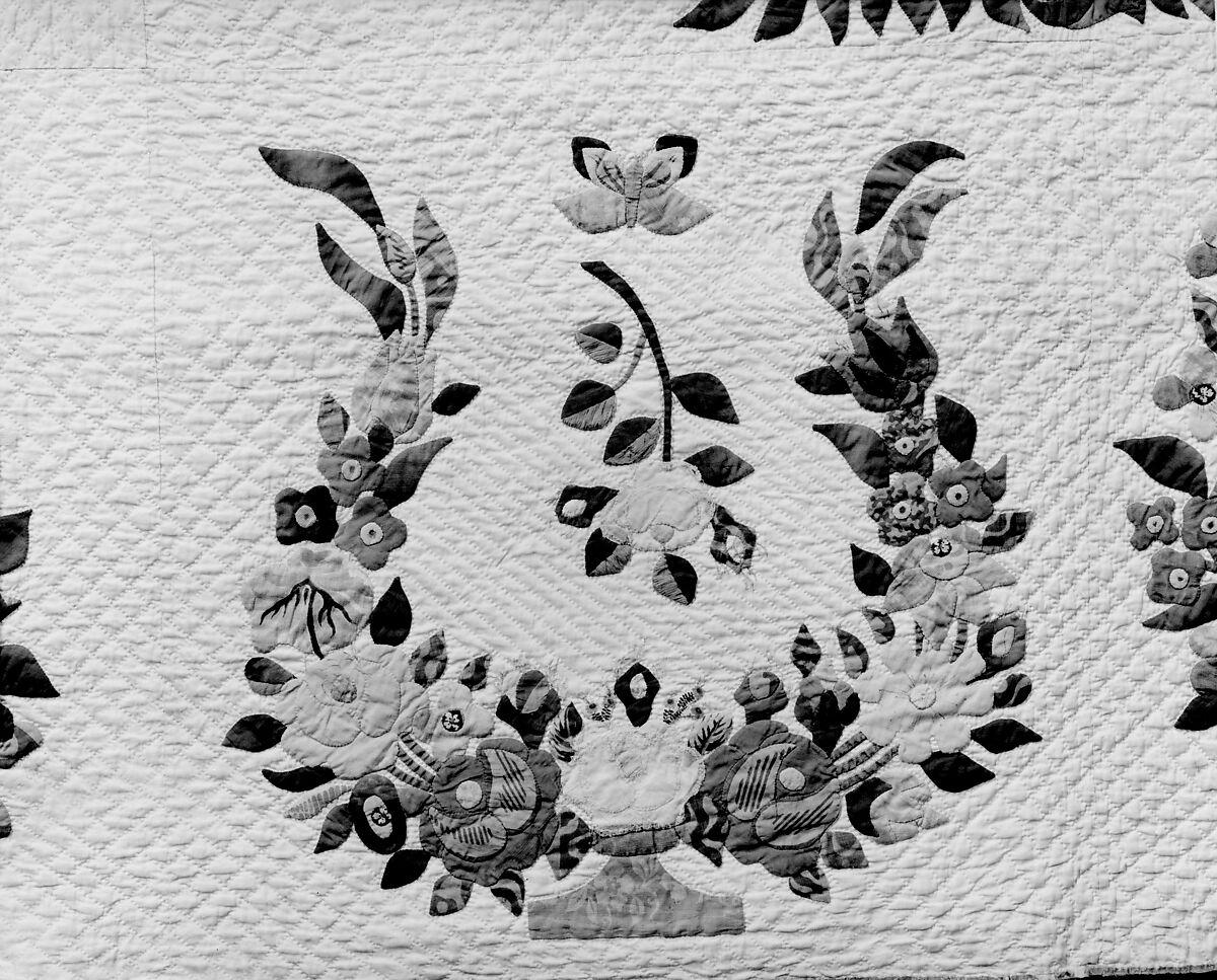 Quilt, Presentation pattern, Designs attributed to Mary Hergenroder Simon (1808–1877), Cotton and silk velvet, American