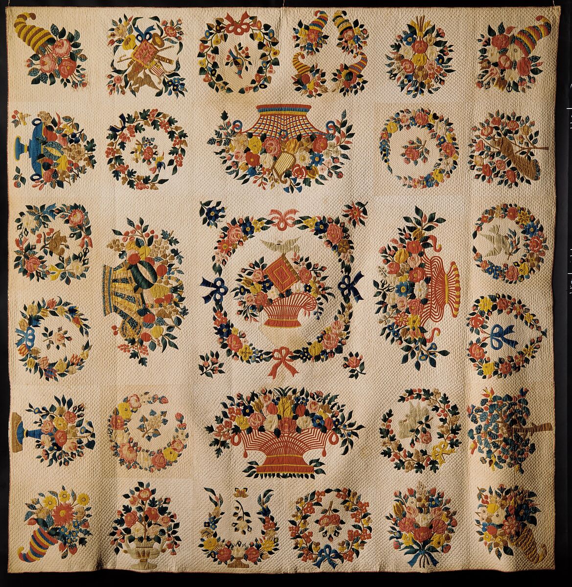 Quilt, Presentation pattern, Designs attributed to Mary Hergenroder Simon (1808–1877), Cotton and silk velvet, American