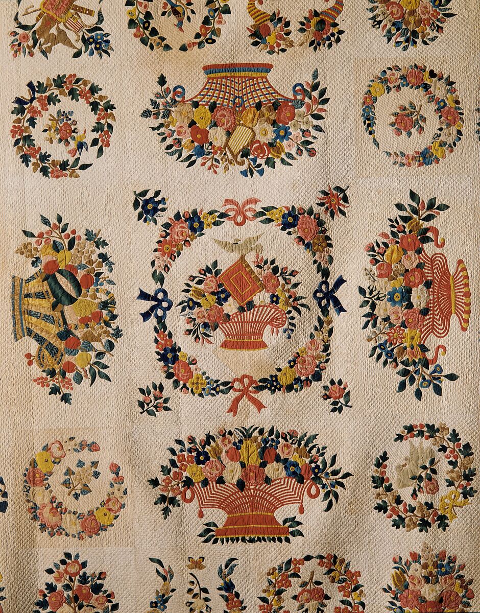 Quilt, Presentation pattern, Designs attributed to Mary Hergenroder Simon (1808–1877), Cotton and silk velvet, American