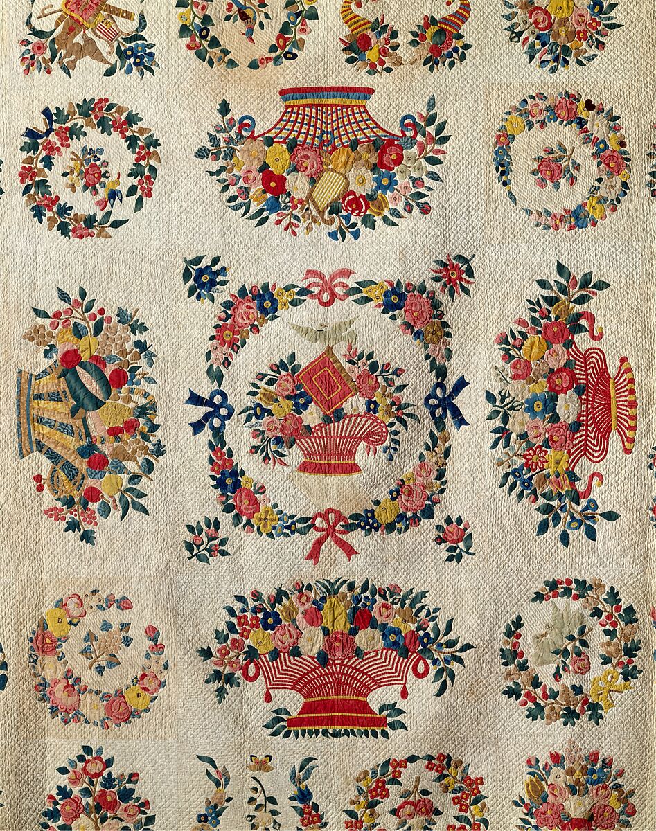 Quilt, Presentation pattern, Designs attributed to Mary Hergenroder Simon (1808–1877), Cotton and silk velvet, American