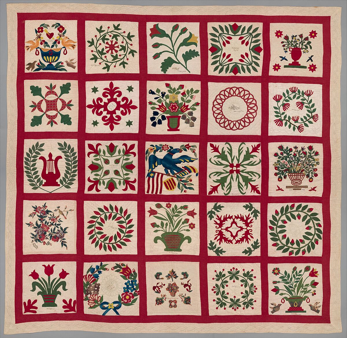 Quilt, Album pattern, Brown and Turner families, Cotton, American