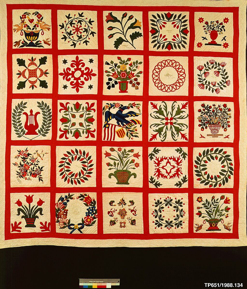Quilt, Album pattern, Members of the Brown and Turner families, Cotton, American