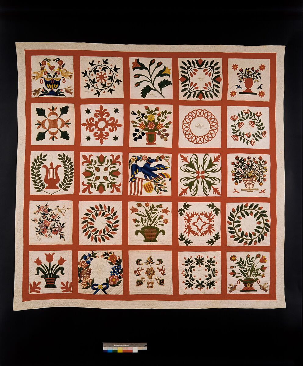 Quilt, Album pattern, Members of the Brown and Turner families, Cotton, American