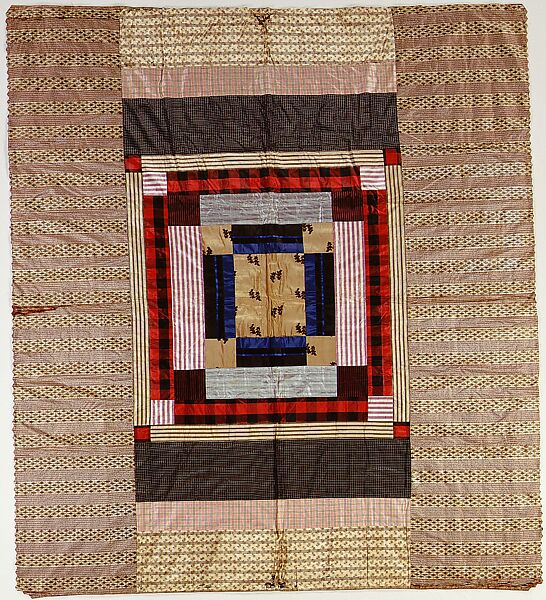 Quilt, Hexagon or mosaic pattern, Anne Record (born 1832), Silk and silk velvet, American